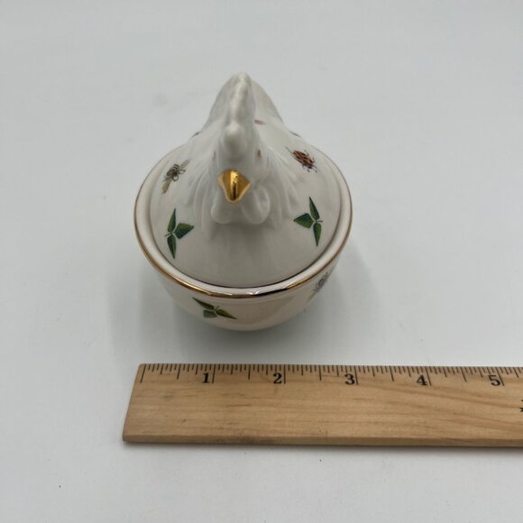 Grace's Teaware Fine Porcelain Chicken Sugar Bowl Trinket dish bees Leaves Insec - Picture 9 of 11